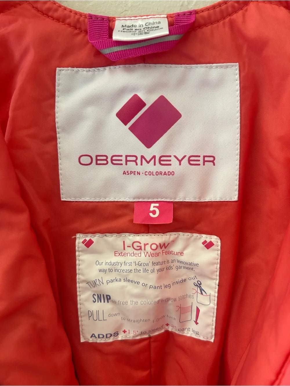 Obermeyer Coral-Red Kids Snow Bib Overalls